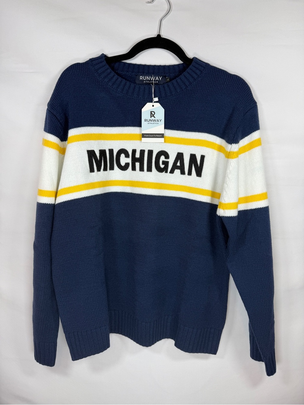 Michigan Wolverines Sweater Blue/White/Yellow by Runway Athletics Sz LARGE Women